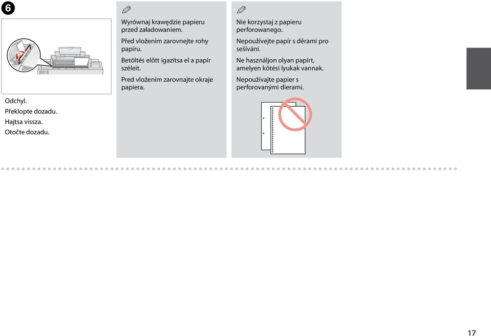 Pred vložením zarovnajte okraje papiera. Q Nie korzystaj z papieru perforowanego.