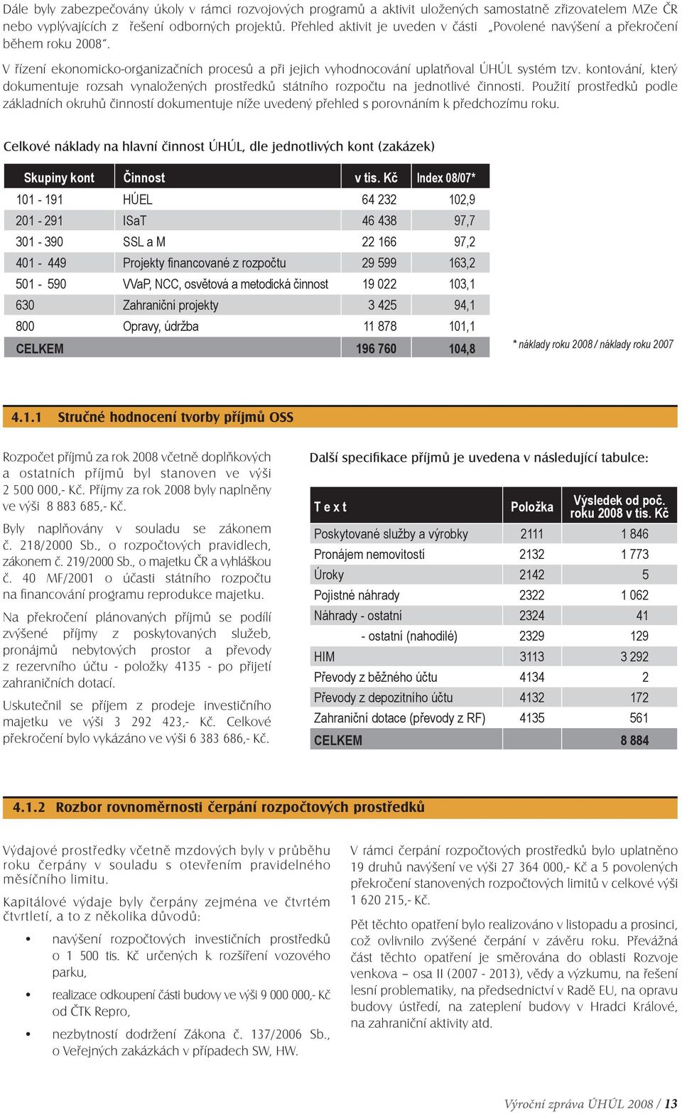 kontování, který dokumentuje rozsah vynaložených prostředků státního rozpočtu na jednotlivé činnosti.