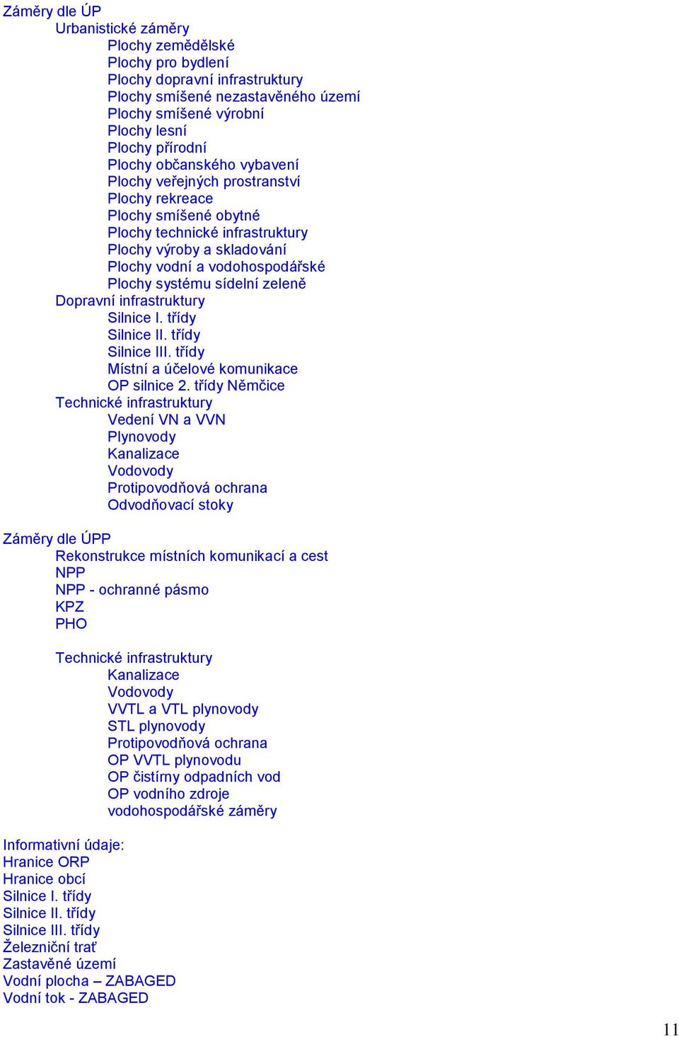sídelní zeleně Dopravní infrastruktury Silnice I. třídy Silnice II. třídy Silnice III. třídy Místní a účelové komunikace OP silnice 2.