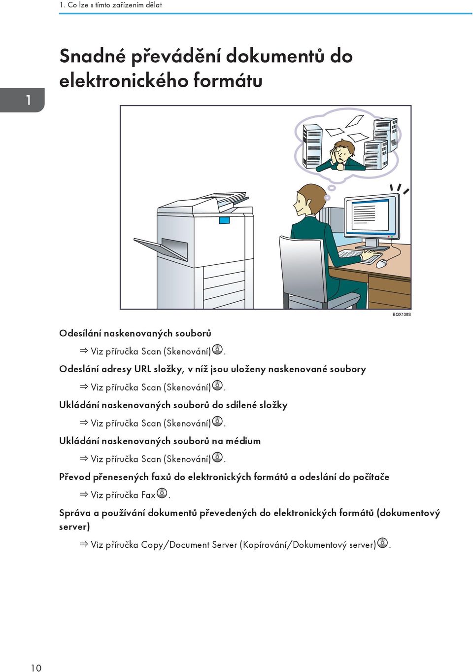 Ukládání naskenovaných souborů do sdílené složky Viz příručka Scan (Skenování). Ukládání naskenovaných souborů na médium Viz příručka Scan (Skenování).