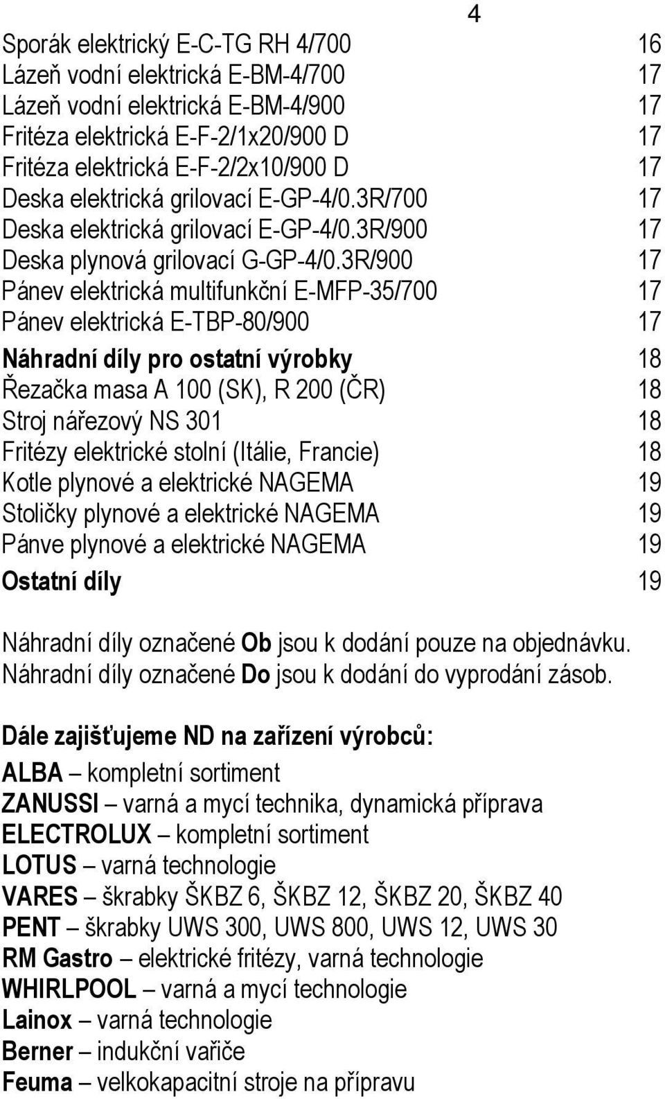 3R/900 17 Pánev elektrická multifunkční E-MFP-35/700 17 Pánev elektrická E-TBP-80/900 17 Náhradní díly pro ostatní výrobky 18 Řezačka masa A 100 (SK), R 200 (ČR) 18 Stroj nářezový NS 301 18 Fritézy