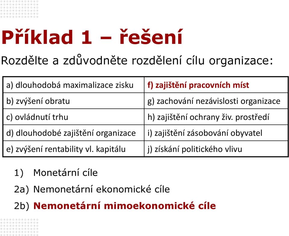 prostředí d) dlouhodobé zajištění organizace i) zajištění zásobování obyvatel e) zvýšení rentability vl.