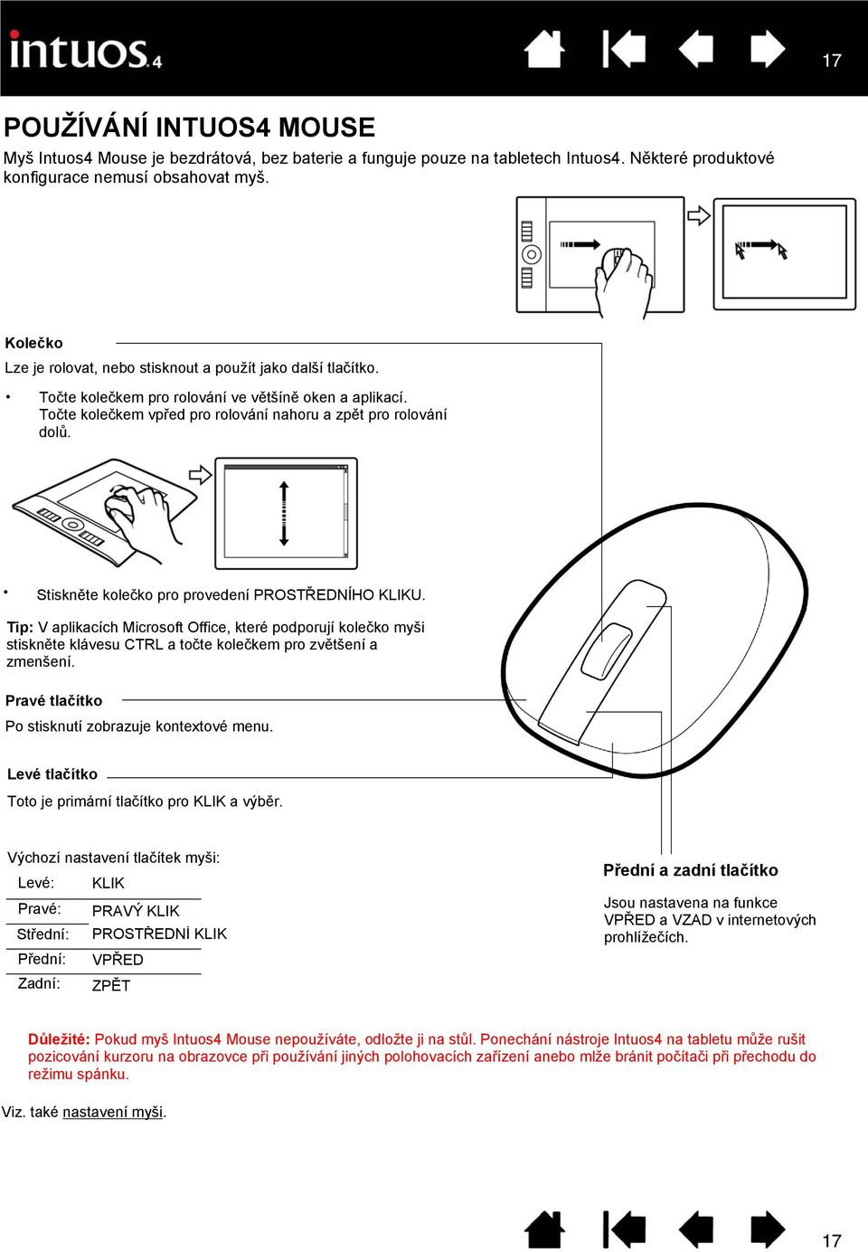 Press down on the wheel to perform a MIDDLE CLICK. Hint: For Microsoft Office applications that support a wheel mouse, press the CTRL key and move the fingerwheel to zoom in and out.