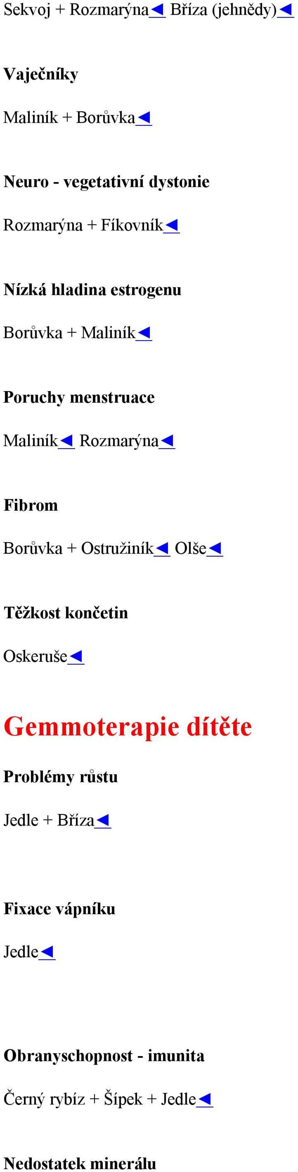 Rozmarýna Fibrom Borůvka + Ostružiník Olše Těžkost končetin Oskeruše Gemmoterapie dítěte Problémy