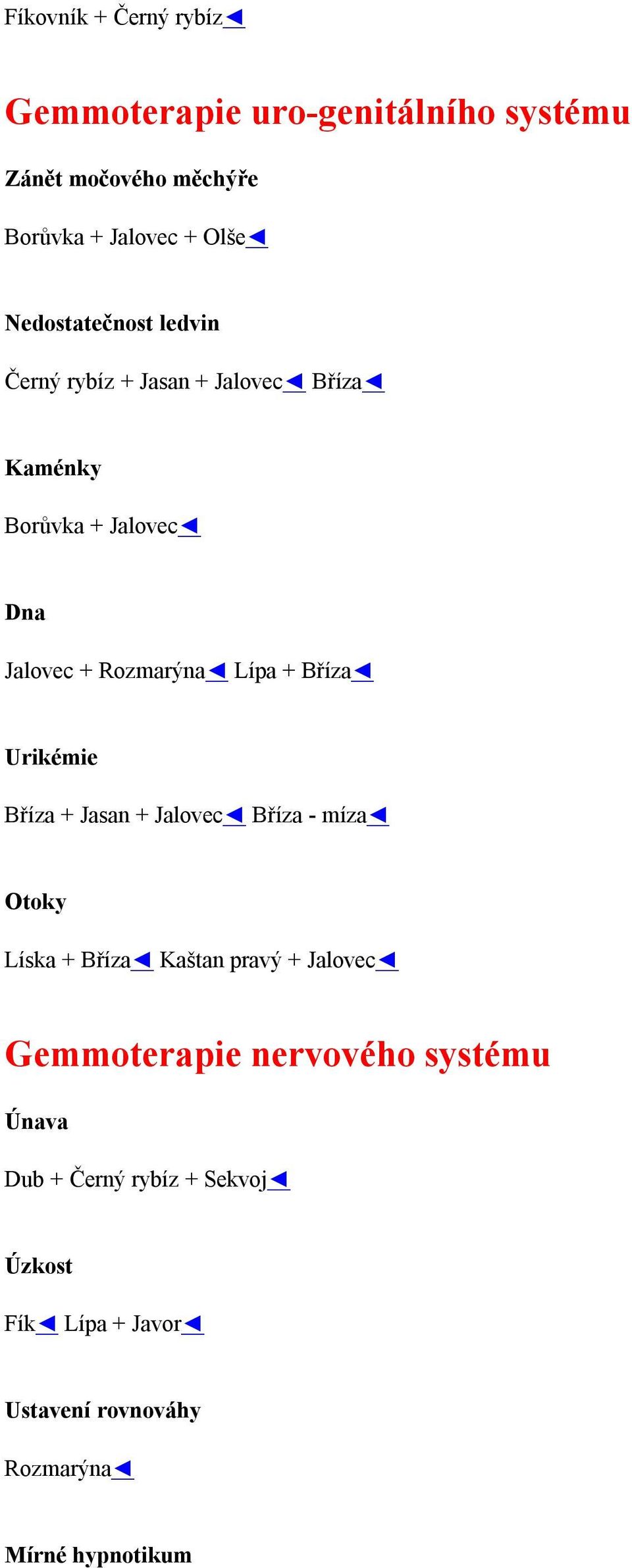 + Bříza Urikémie Bříza + Jasan + Jalovec Bříza - míza Otoky Líska + Bříza Kaštan pravý + Jalovec Gemmoterapie