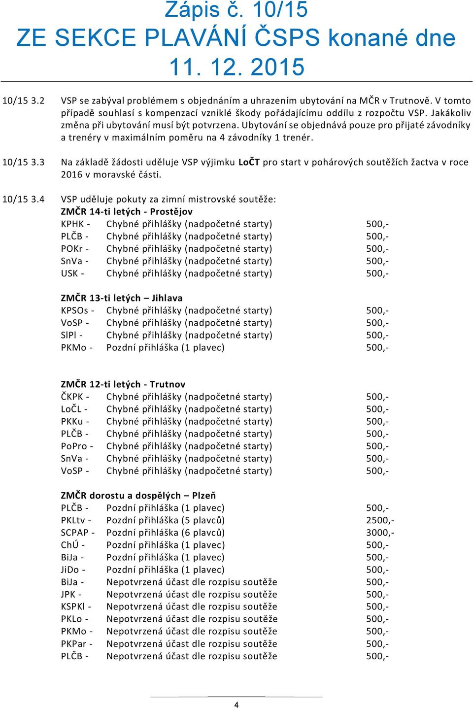 3 Na základě žádosti uděluje VSP výjimku LoČT pro start v pohárových soutěžích žactva v roce 2016 v moravské části. 10/15 3.