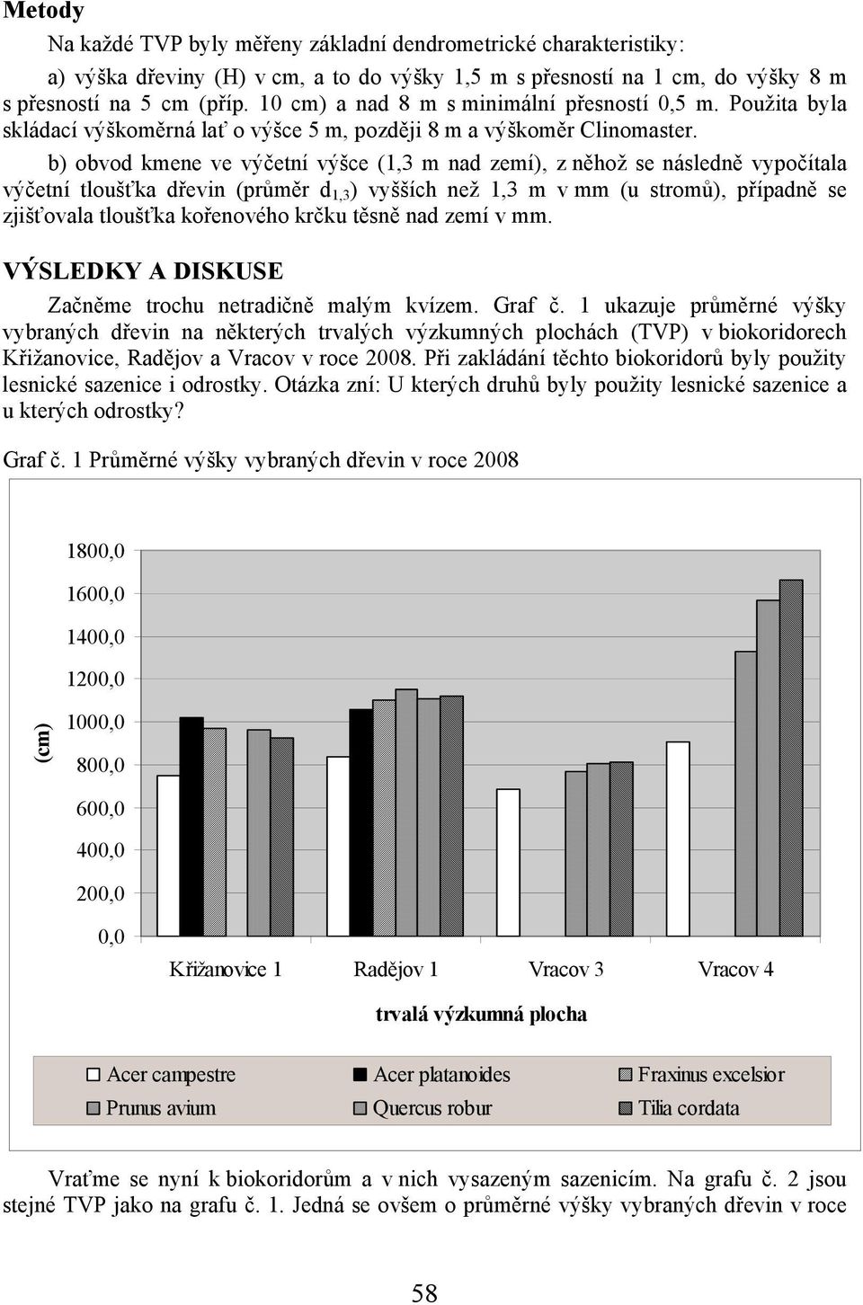 b) obvod kmene ve výčetní výšce (1,3 m nad zemí), z něhož se následně vypočítala výčetní tloušťka dřevin (průměr d 1,3 ) vyšších než 1,3 m v mm (u stromů), případně se zjišťovala tloušťka kořenového