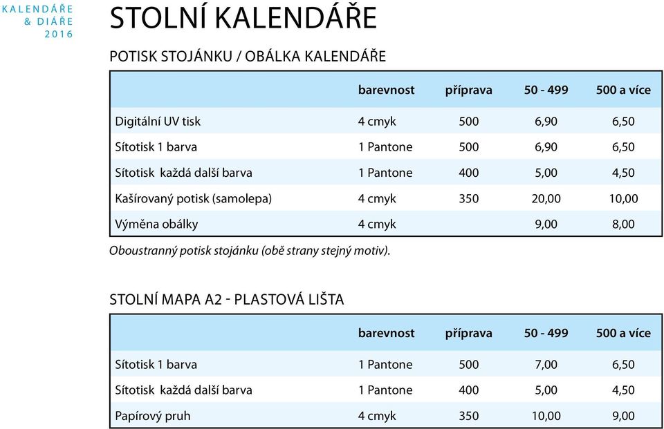 Výměna obálky 4 cmyk 9,00 8,00 Oboustranný potisk stojánku (obě strany stejný motiv).