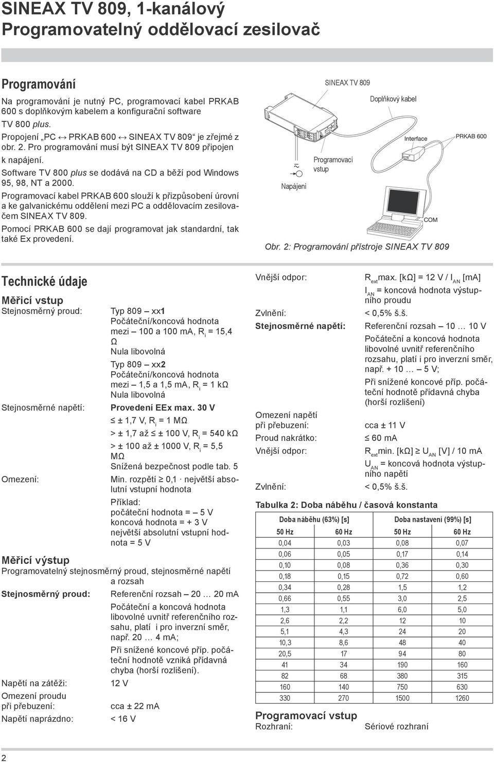 Programovací kabel PRKAB 600 slouží k přizpůsobení úrovní a ke galvanickému oddělení mezi PC a oddělovacím zesilovačem SINEAX TV 809.