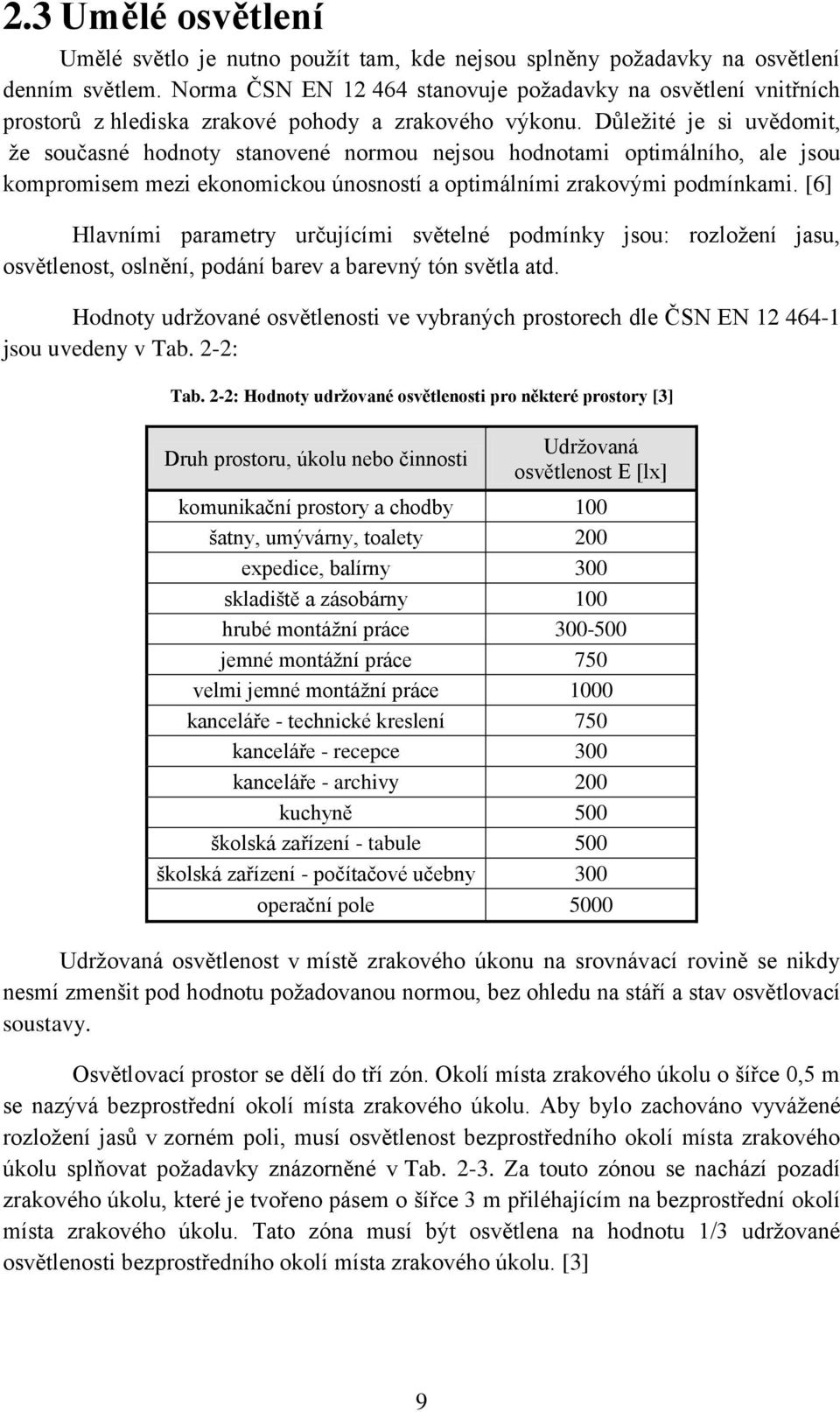 Důležité je si uvědomit, že současné hodnoty stanovené normou nejsou hodnotami optimálního, ale jsou kompromisem mezi ekonomickou únosností a optimálními zrakovými podmínkami.