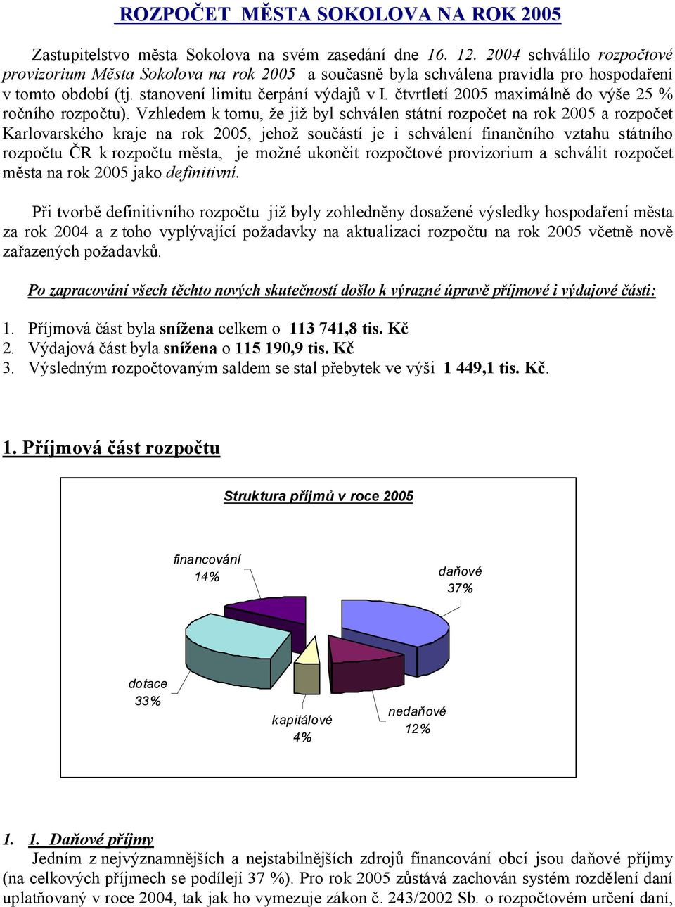 čtvrtletí 2005 maximálně do výše 25 % ročního rozpočtu).