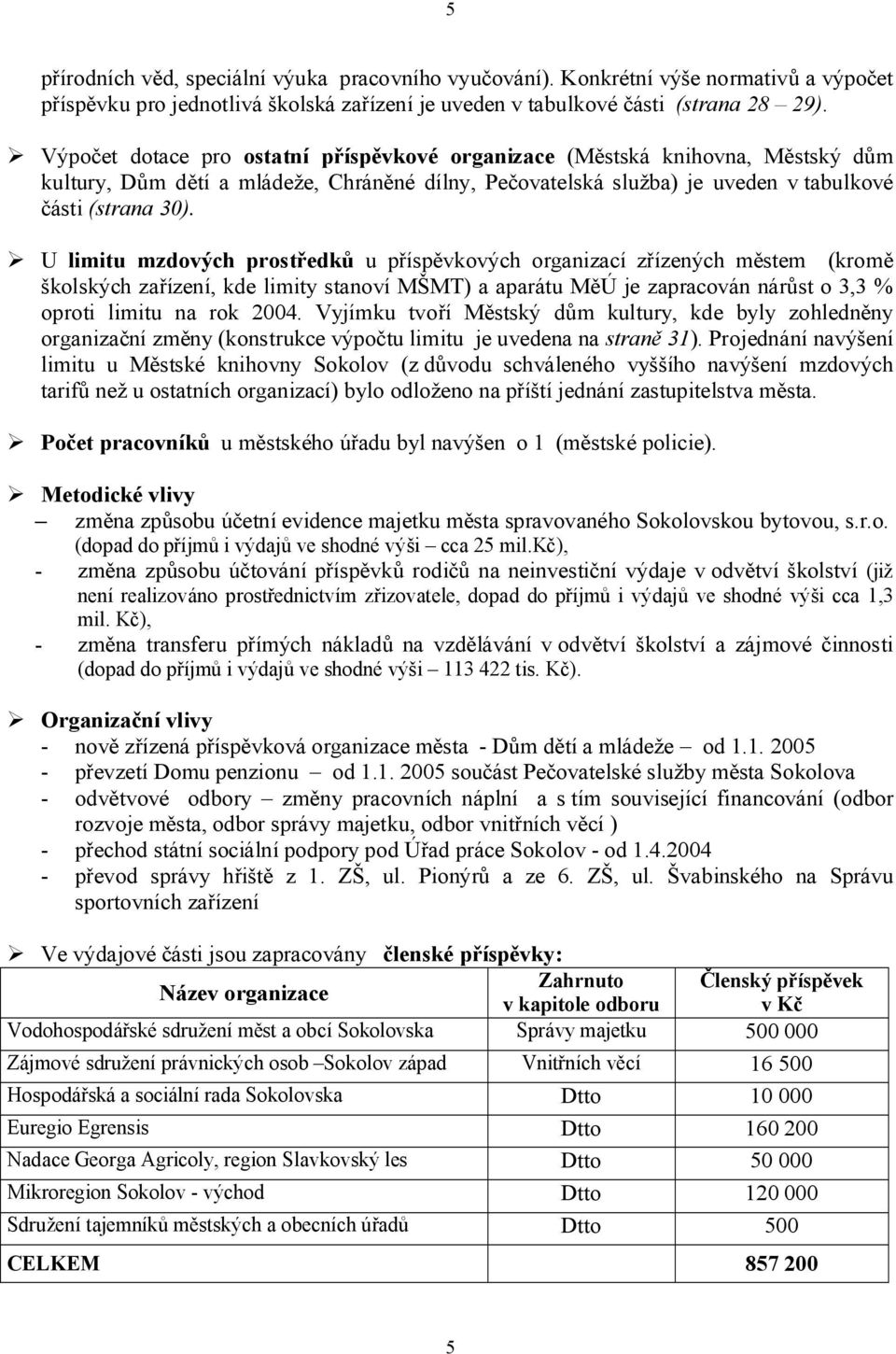 U limitu mzdových prostředků u příspěvkových organizací zřízených městem (kromě školských zařízení, kde limity stanoví MŠMT) a aparátu MěÚ je zapracován nárůst o 3,3 % oproti limitu na rok 2004.