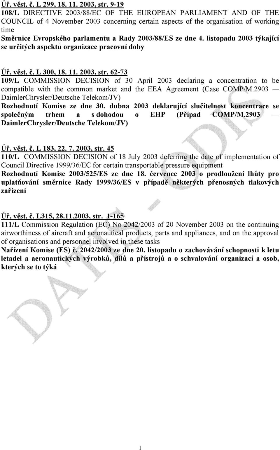 2003/88/ES ze dne 4. listopadu 2003 týkající se určitých aspektů organizace pracovní doby Úř. věst. č. L 300, 18. 11. 2003, str.