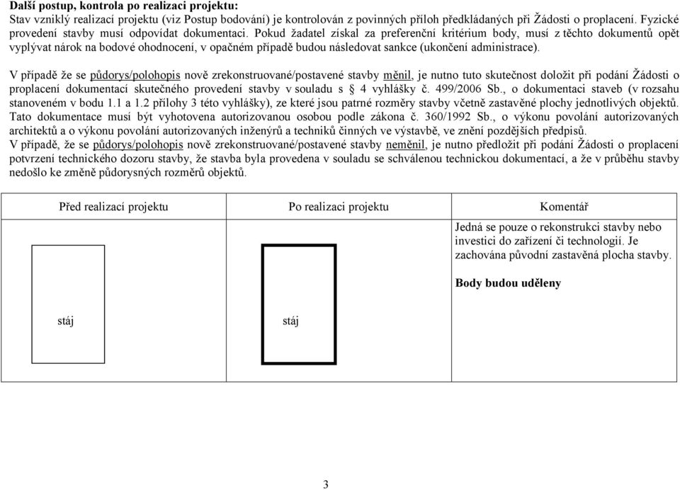 Pokud žadatel získal za preferenční kritérium body, musí z těchto dokumentů opět vyplývat nárok na bodové ohodnocení, v opačném případě budou následovat sankce (ukončení administrace).