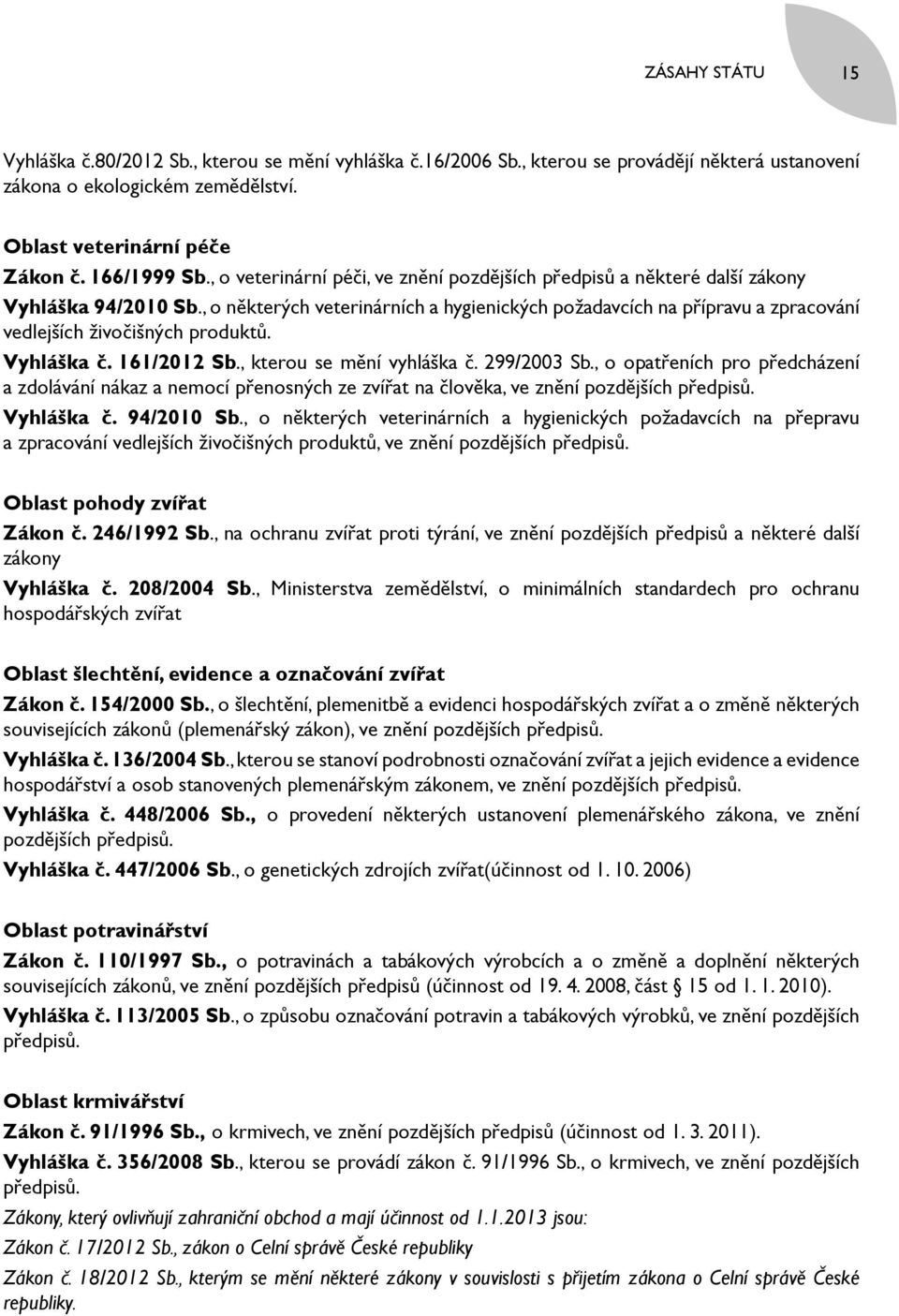 , o některých veterinárních a hygienických požadavcích na přípravu a zpracování vedlejších živočišných produktů. Vyhláška č. 161/2012 Sb., kterou se mění vyhláška č. 299/2003 Sb.