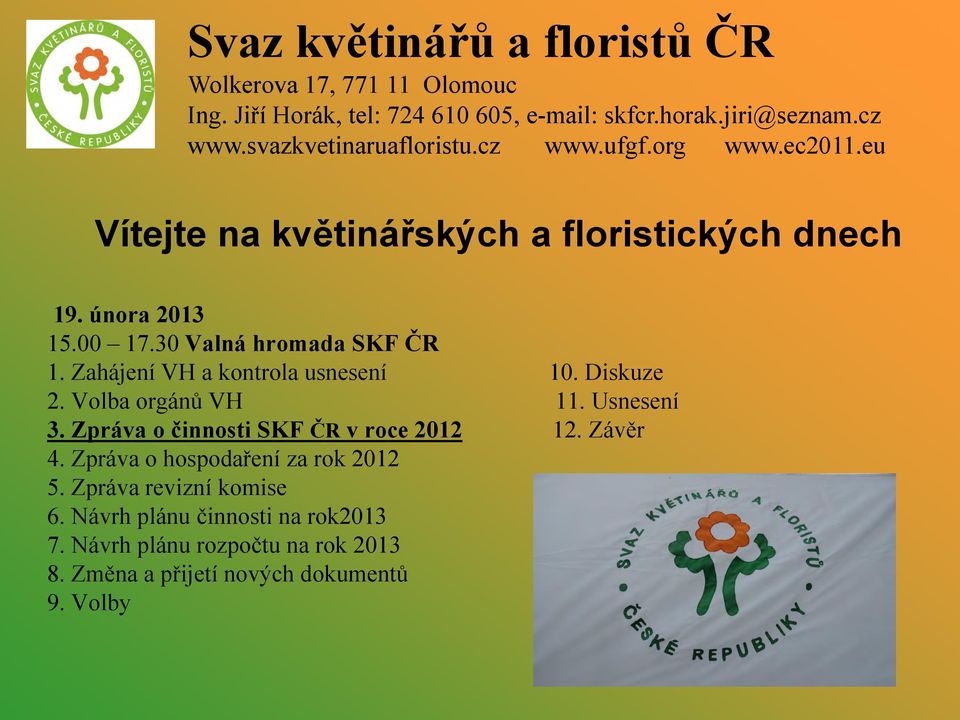 Zpráva o činnosti SKF ČR v roce 2012 12. Závěr 4. Zpráva o hospodaření za rok 2012 5.