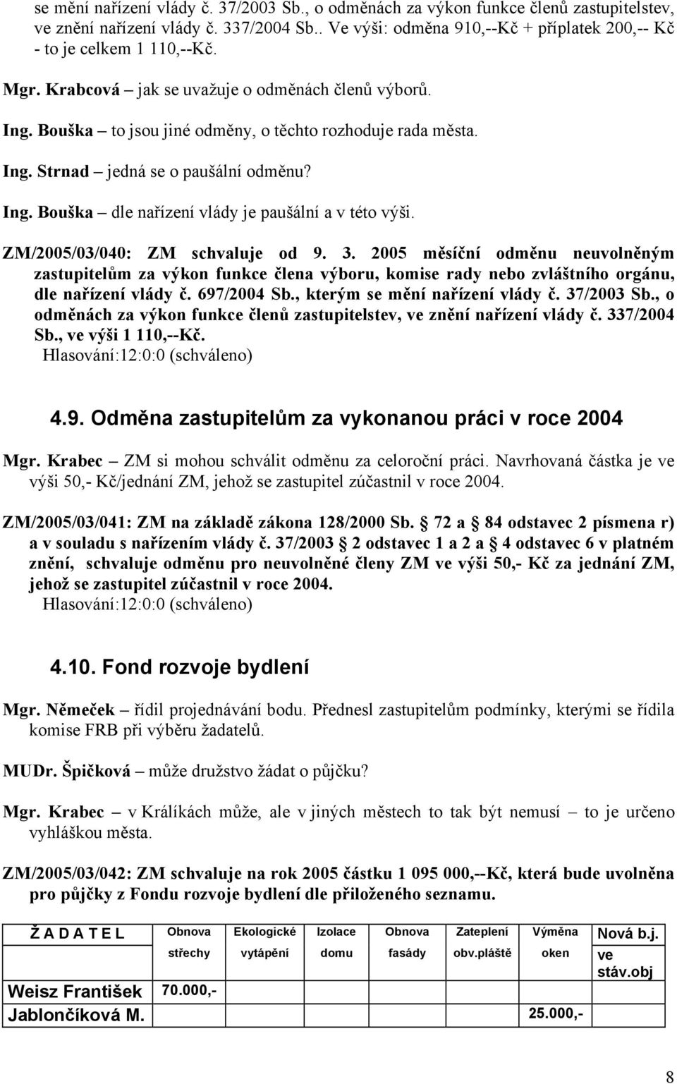 Ing. Bouška dle nařízení vlády je paušální a v této výši. ZM/2005/03/040: ZM schvaluje od 9. 3.