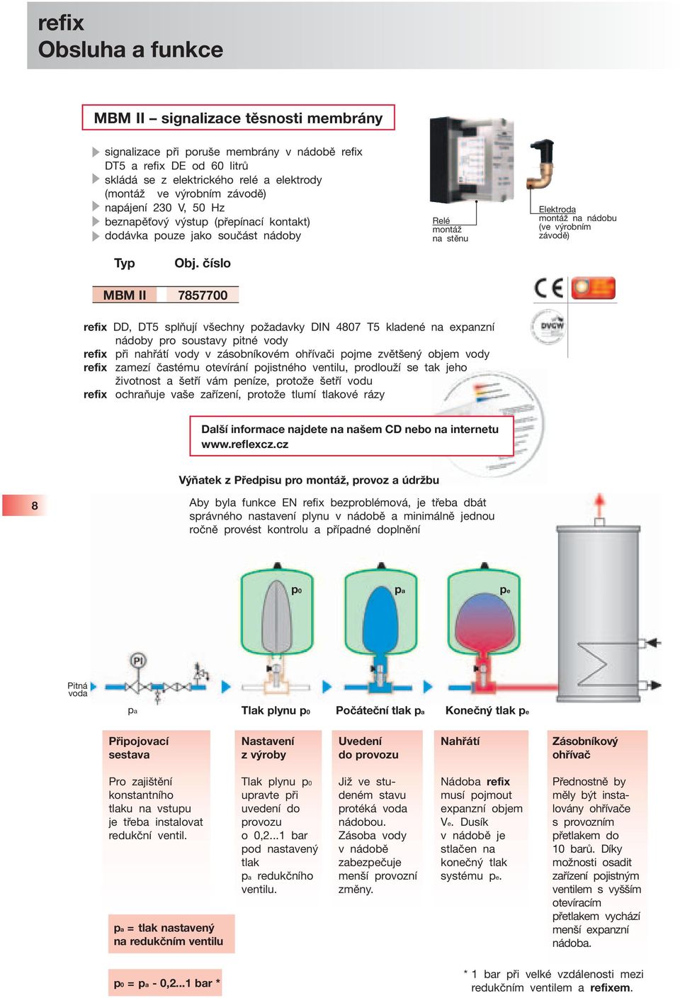 číslo MBM II 7857700 refix DD, DT5 splňují všecny požadavky DIN 4807 T5 kladené na expanzní nádoby pro soustavy pitné vody refix při nařátí vody v zásobníkovém ořívači pojme zvětšený objem vody refix