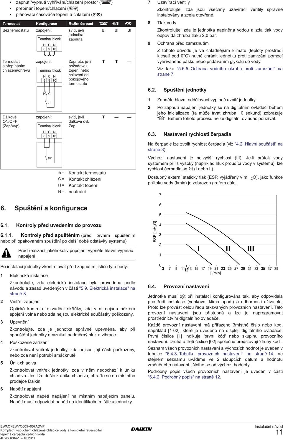 požadavek topení nebo chlazení od pokojového termostatu svítí, je-li dálkové ovl. Zap. Kontakt termostatu Kontakt chlazení Kontakt topení neutrální 6.