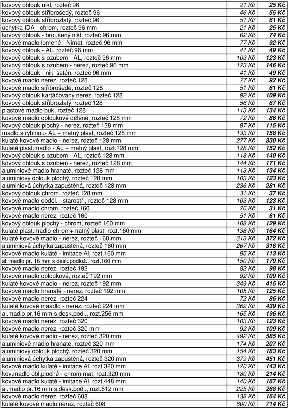 oblouk s ozubem - nerez, rozteč 96 mm 123 Kč 146 Kč kovový oblouk - nikl satén, rozteč 96 mm 41 Kč 49 Kč kovové madlo nerez, rozteč 128 77 Kč 92 Kč kovové madlo stříbrošedé, rozteč 128 51 Kč 61 Kč