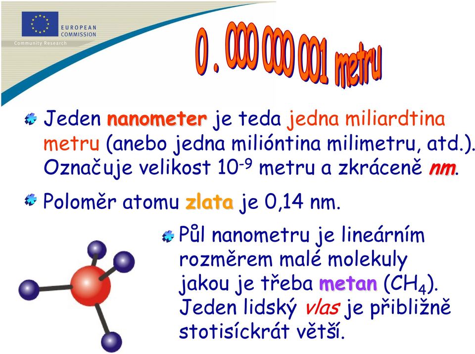 Poloměr atomu zlata je 0,14 nm.