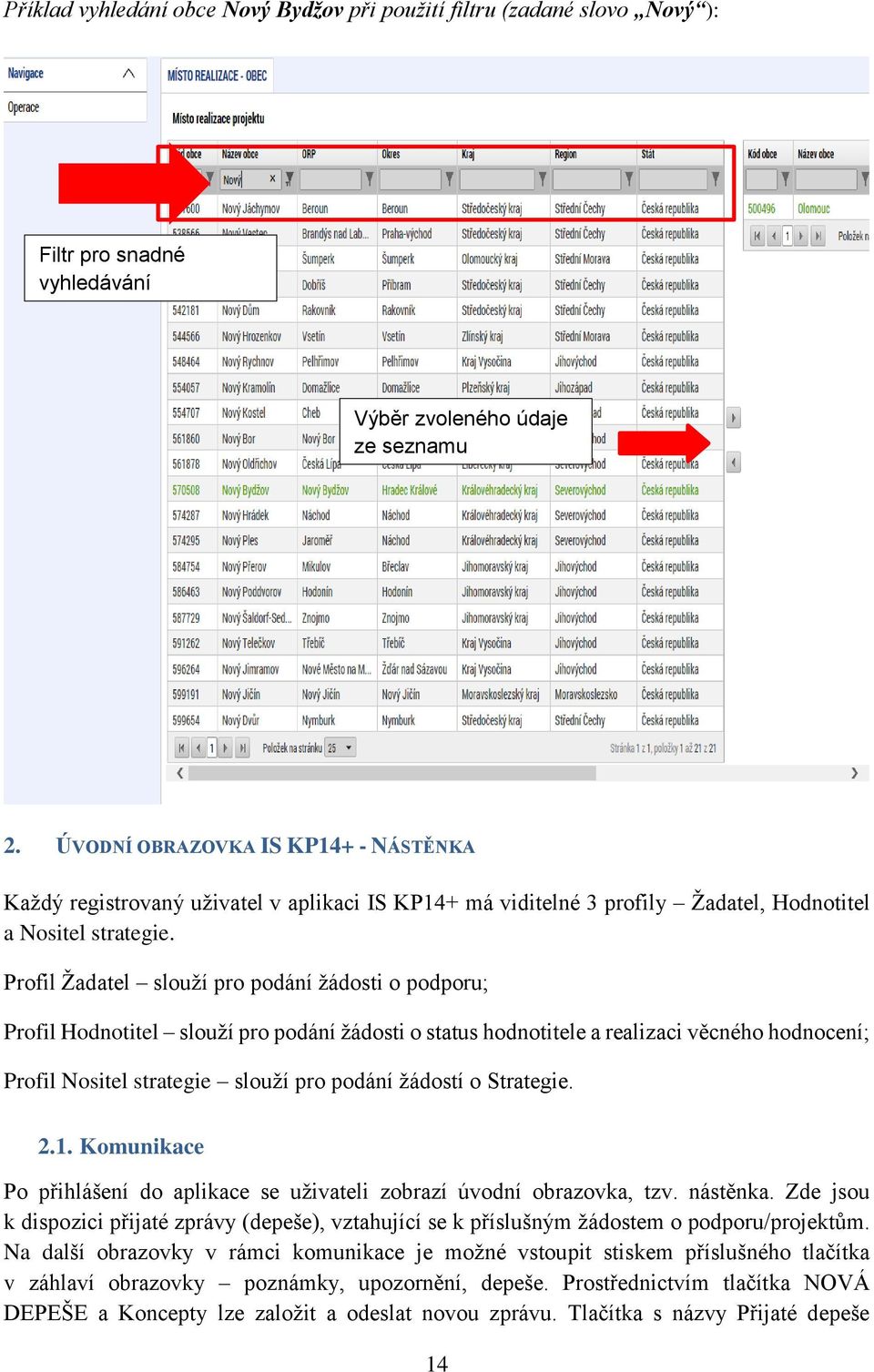 Profil Žadatel slouží pro podání žádosti o podporu; Profil Hodnotitel slouží pro podání žádosti o status hodnotitele a realizaci věcného hodnocení; Profil Nositel strategie slouží pro podání žádostí