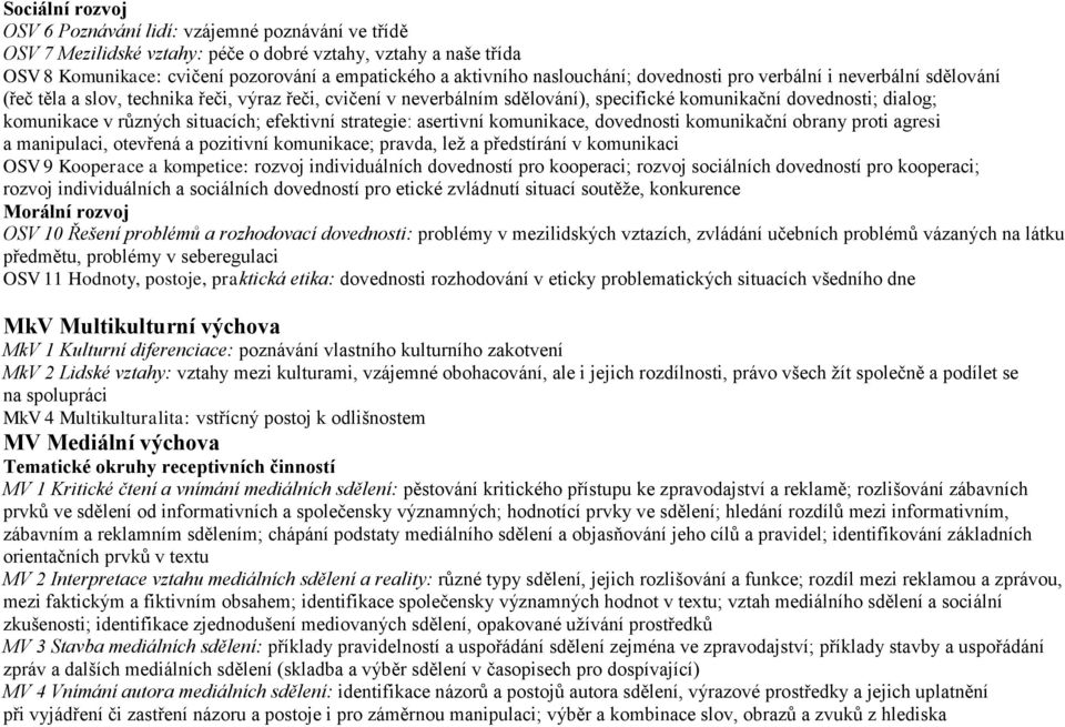 různých situacích; efektivní strategie: asertivní komunikace, dovednosti komunikační obrany proti agresi a manipulaci, otevřená a pozitivní komunikace; pravda, lež a předstírání v komunikaci OSV 9