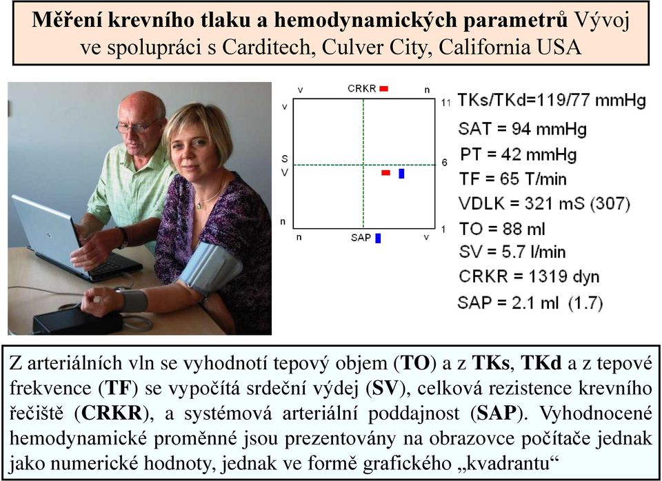 (SV), celková rezistence krevního řečiště (CRKR), a systémová arteriální poddajnost (SAP).