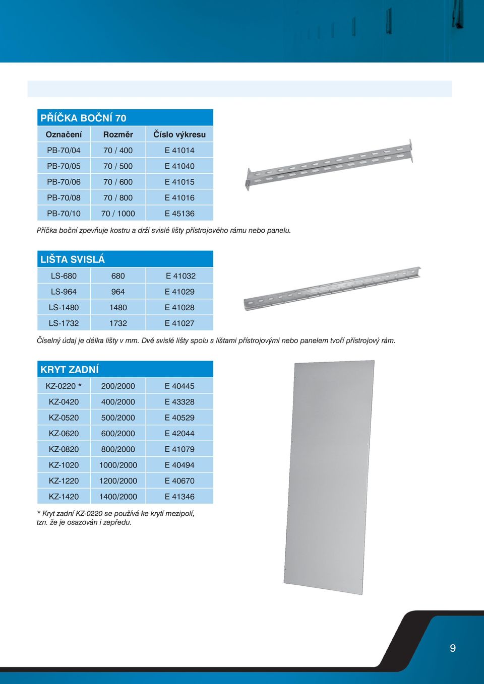 LIŠTA SVISLÁ LS-680 680 E 41032 LS-964 964 E 41029 LS-1480 1480 E 41028 LS-1732 1732 E 41027 Číselný údaj je délka lišty v mm.
