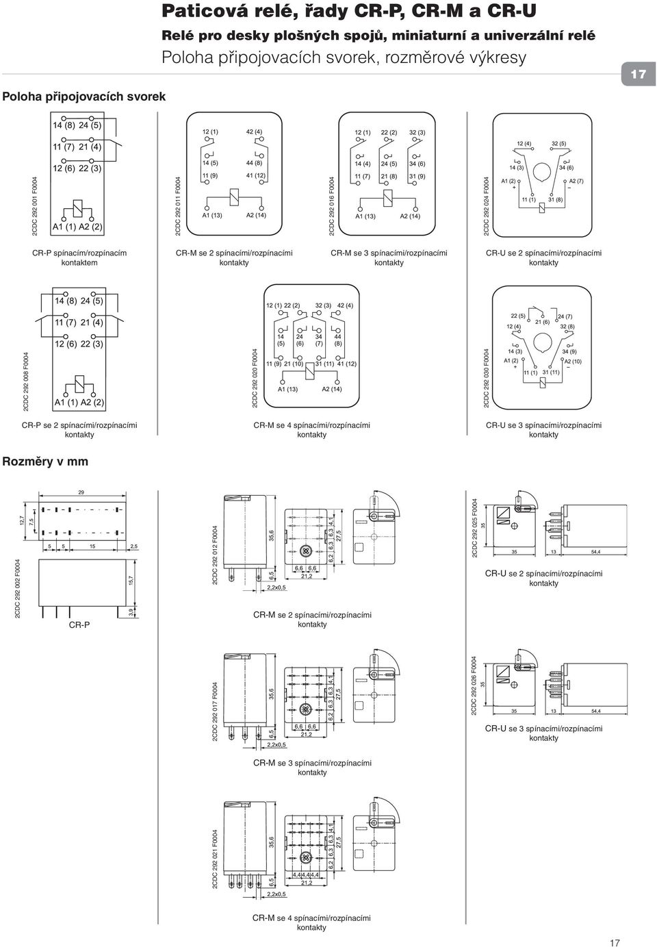 024 F0004 CR-P spínacím/rozpínacím kontaktem CR-M se 2 spínacími/rozpínacími CR-M se 3 spínacími/rozpínacími CR-U se 2 spínacími/rozpínacími CR-P se 2 spínacími/rozpínacími CR-M se 4