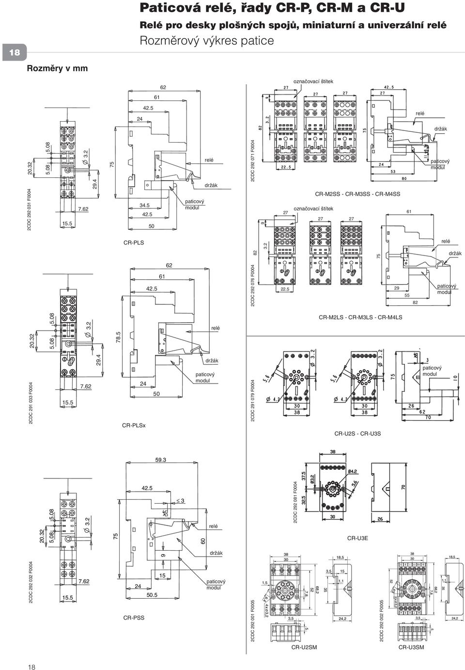 2 75 relé držák 62 61 42.5 2CDC 292 076 F0004 22.5 29 55 82 paticový modul 5.08 3.2 relé CR-M2LS - CR-M3LS - CR-M4LS 20.32 5.08 2CDC 291 033 F0004 78.5 15.5 7.62 29.