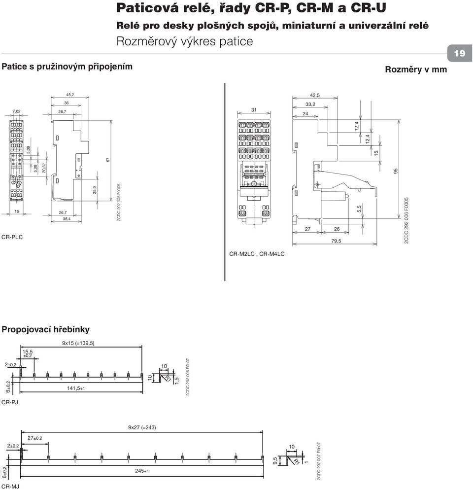 26,7 36,4 25,9 2CDC 292 005 F0005 27 26 79,5 5,5 2CDC 292 006 F0005 CR-M2LC, CR-M4LC Propojovací hřebínky 9x15 (=139,5) 15,5