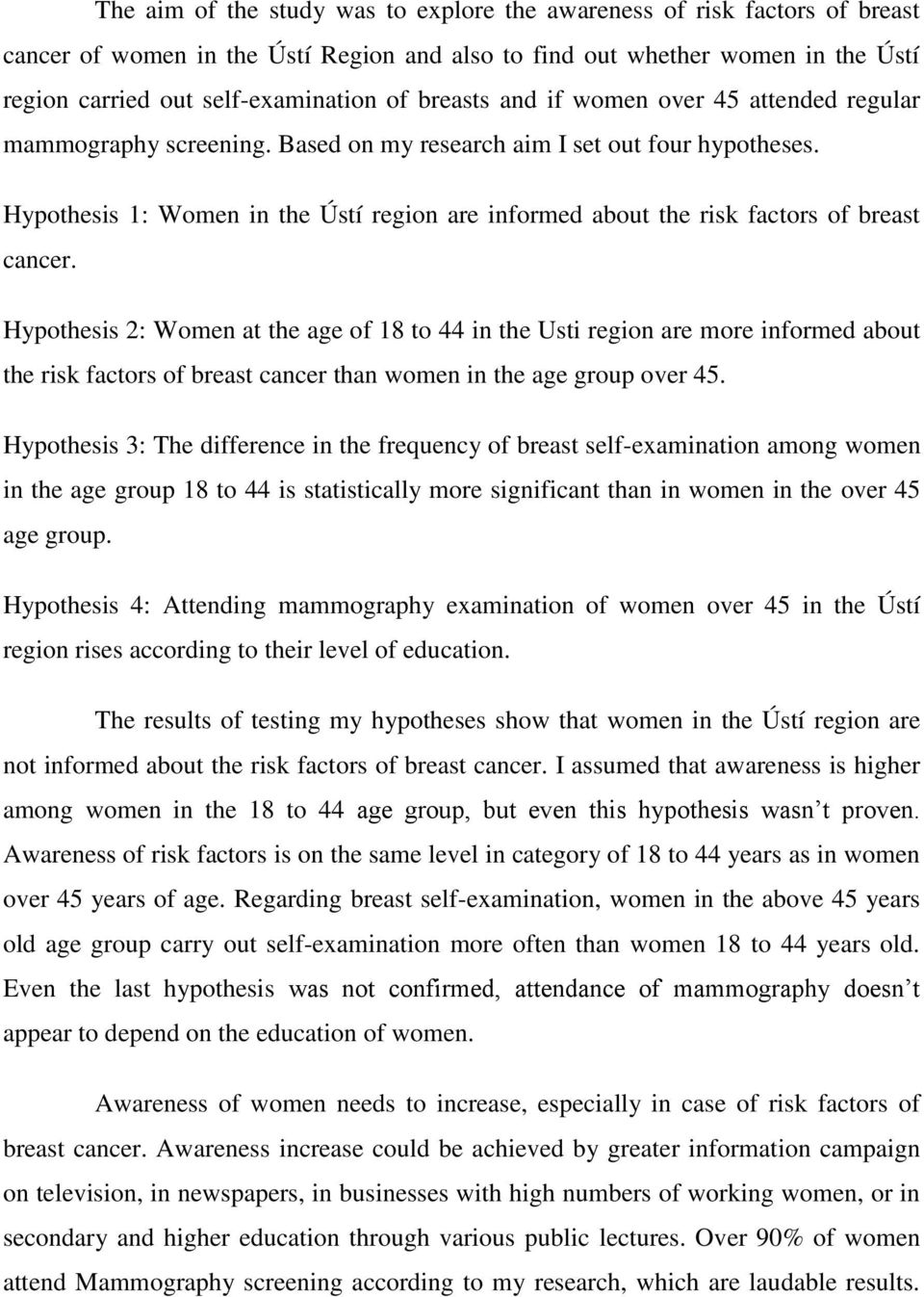 Hypothesis 1: Women in the Ústí region are informed about the risk factors of breast cancer.