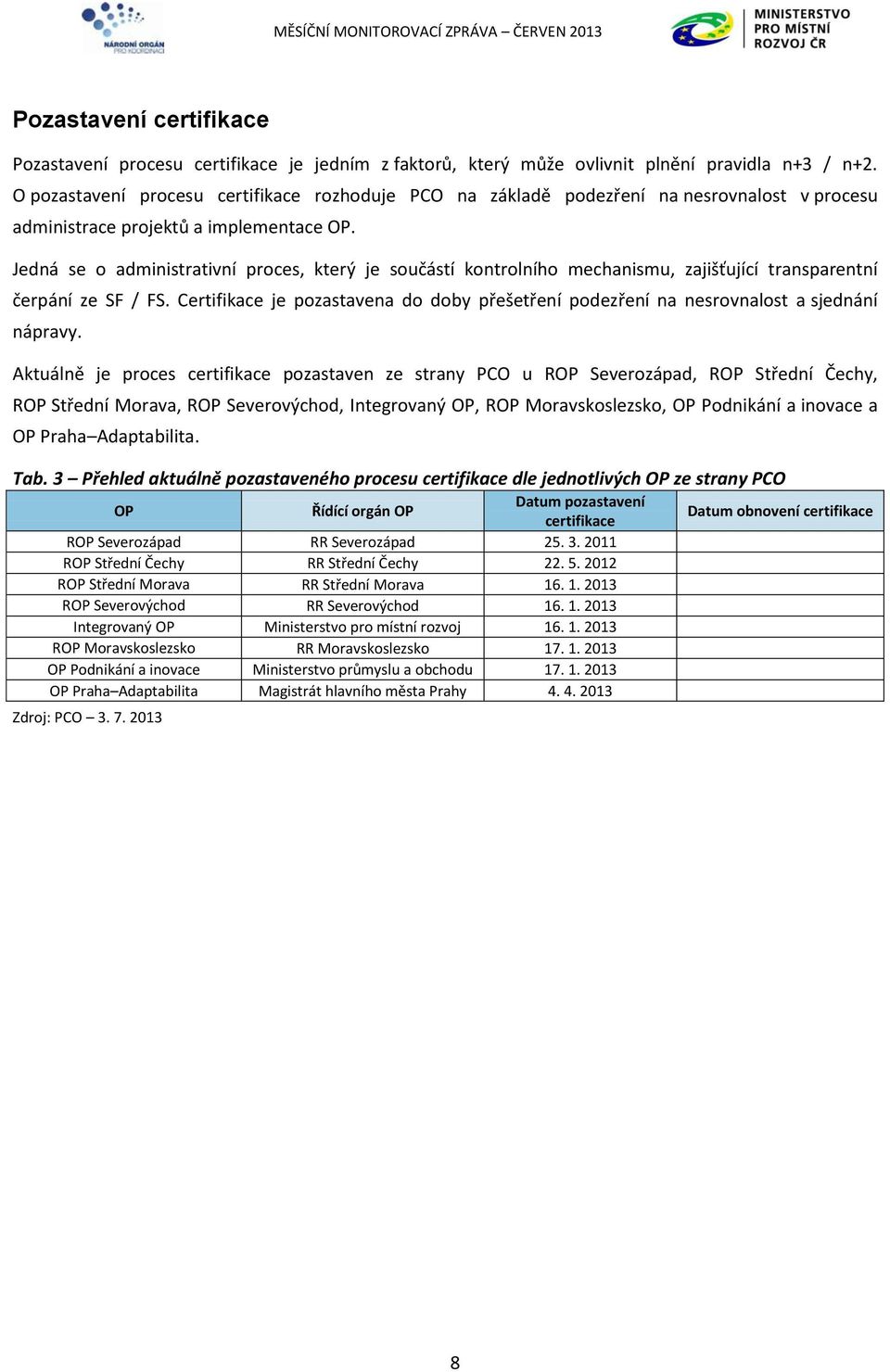 Jedná se o administrativní proces, který je součástí kontrolního mechanismu, zajišťující transparentní čerpání ze SF / FS.