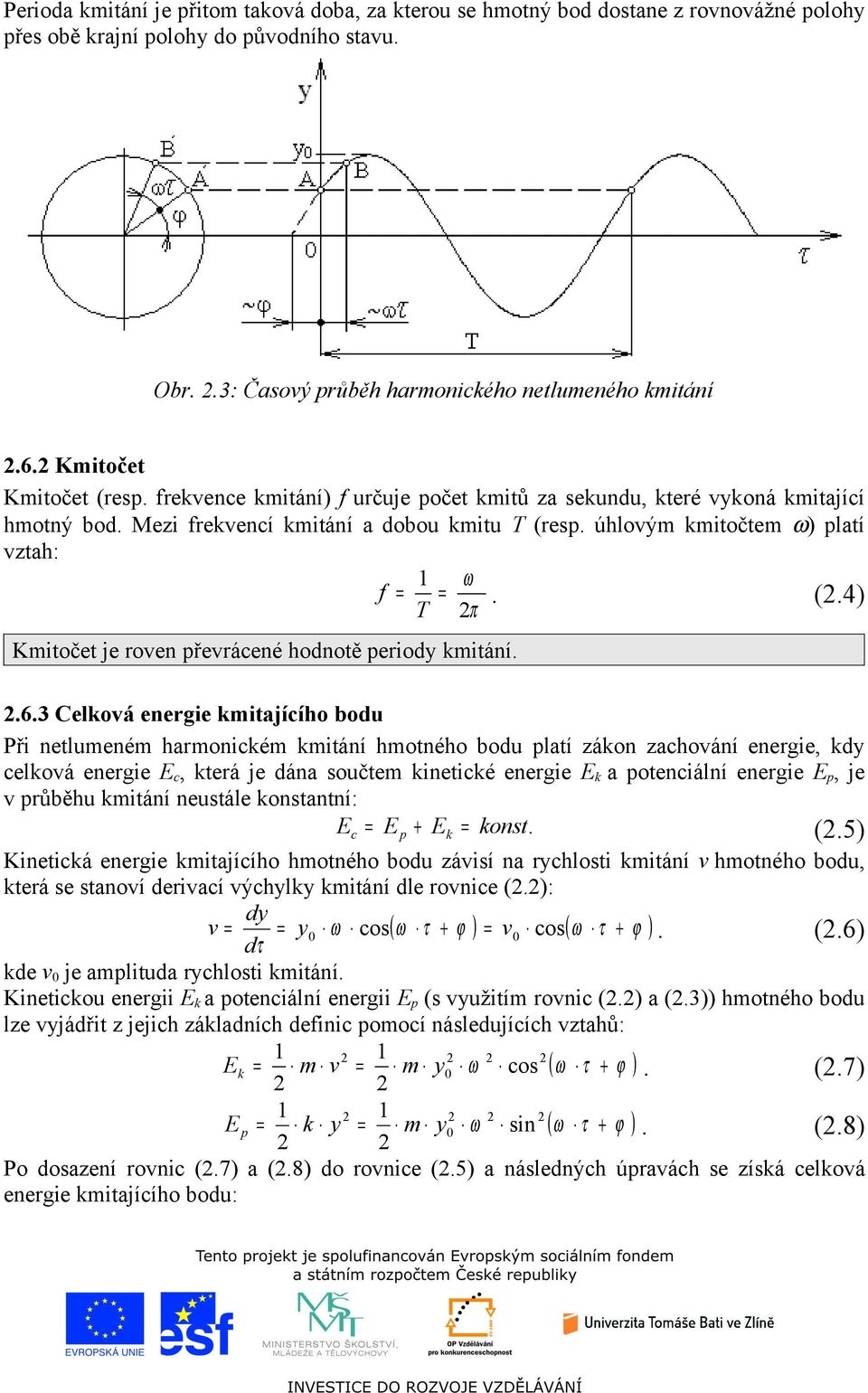úhlovým kmitočtem ω) platí vztah: f ω = = T π. (.4) Kmitočet je roven převráené hodnotě periody kmitání..6.
