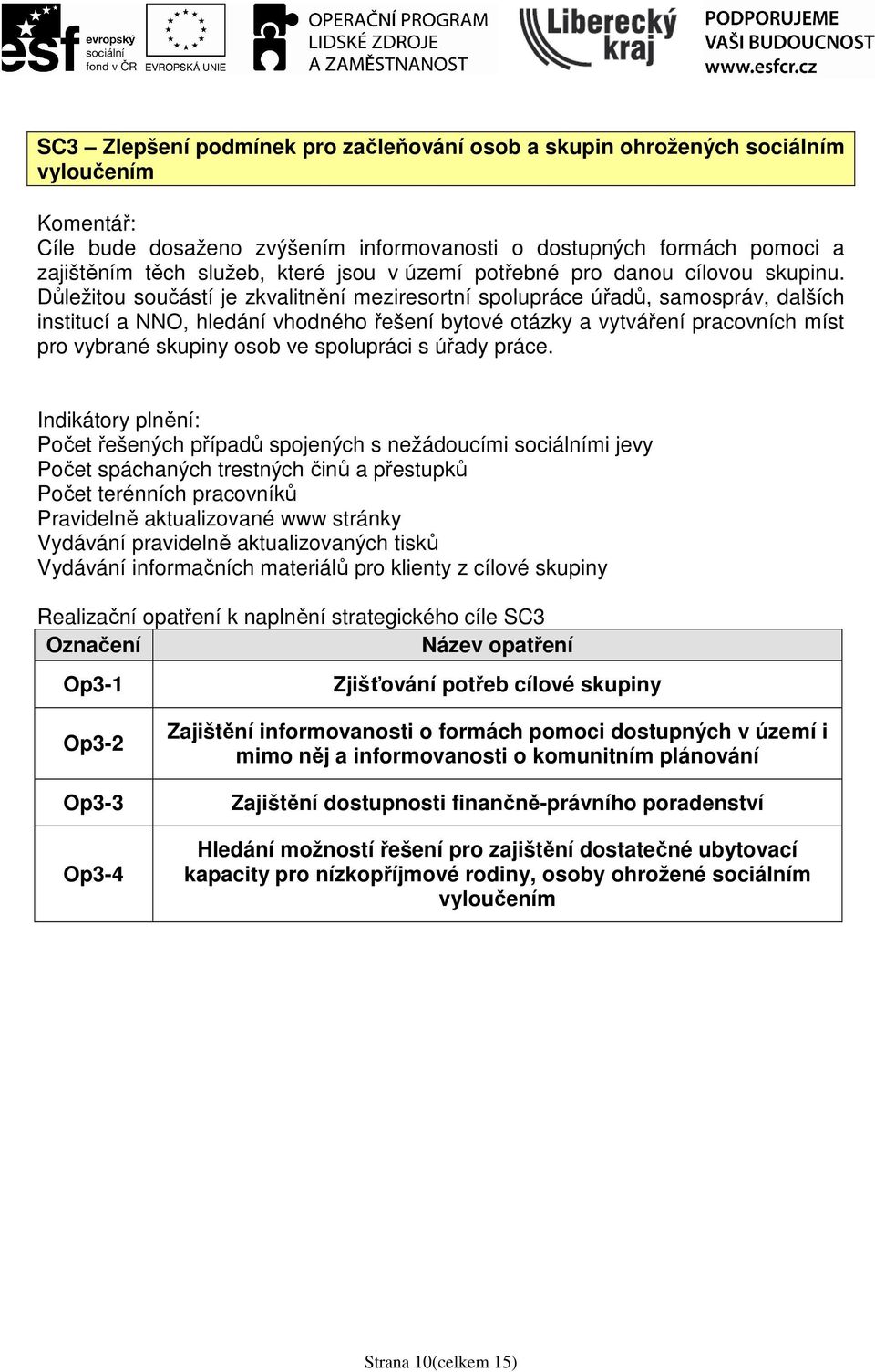 Důležitou součástí je zkvalitnění meziresortní spolupráce úřadů, samospráv, dalších institucí a NNO, hledání vhodného řešení bytové otázky a vytváření pracovních míst pro vybrané skupiny osob ve