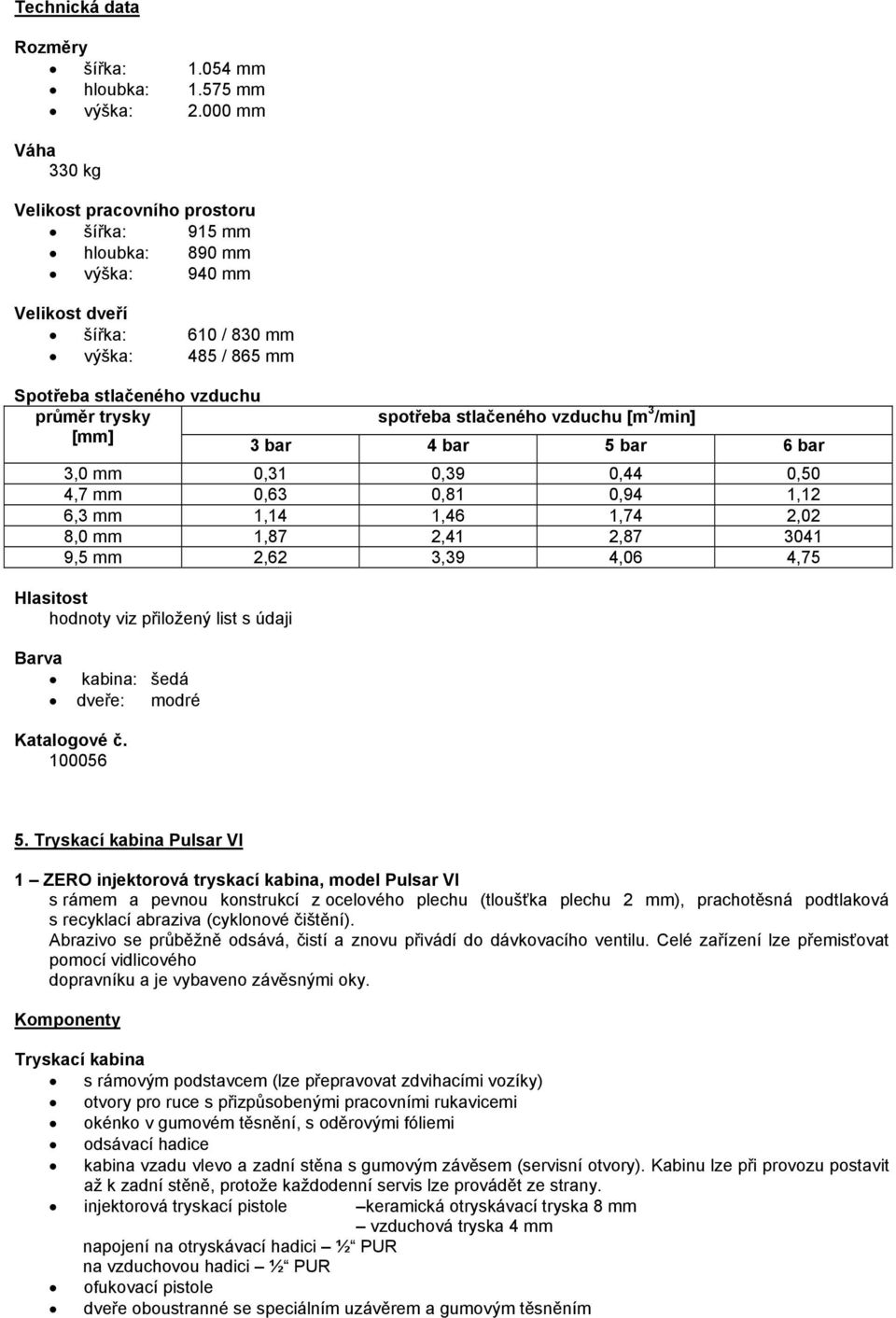 stlačeného vzduchu [m 3 /min] [mm] 3 bar 4 bar 5 bar 6 bar 3,0 mm 0,31 0,39 0,44 0,50 4,7 mm 0,63 0,81 0,94 1,12 6,3 mm 1,14 1,46 1,74 2,02 8,0 mm 1,87 2,41 2,87 3041 9,5 mm 2,62 3,39 4,06 4,75