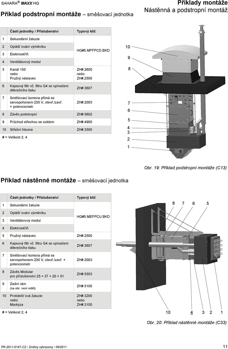 3607 10 9 8 7 Směšovací komora přímá se servopohonem 230 V, otevř./zavř. + potenciometr ZH#.2003 8 Závěs podstropní ZH#.5602 9 Průchod střechou se soklem ZH#.4900 10 Střešní hlavice ZH#.