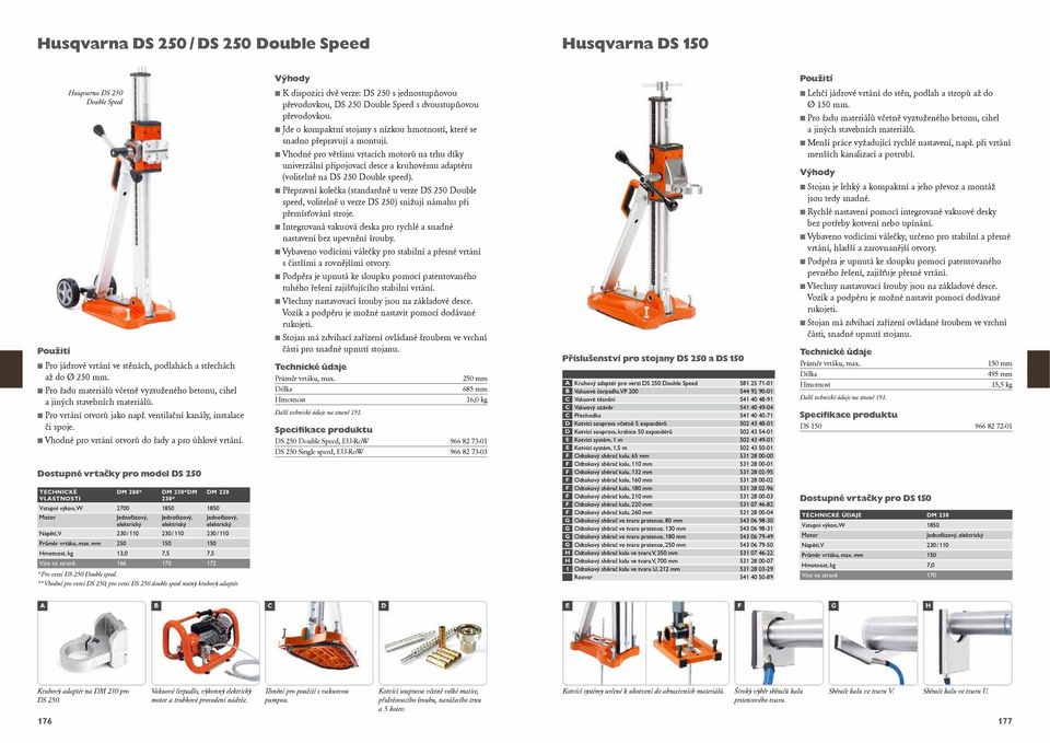 Dostupné vrtačky pro model DS 250 TECHNICKÉ VLASTNOSTI Husqvarna DS 250 Double Speed DM 280* DM 230*DM 230* DM 220 Vstupní výkon, W 2700 1850 1850 Motor Jednofázový, elektrický Jednofázový,