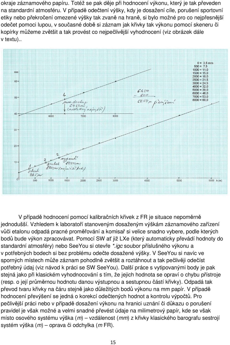 záznam jak křivky tak výkonu pomocí skeneru či kopírky můžeme zvětšit a tak provést co nejpečlivější vyhodnocení (viz obrázek dále v textu).