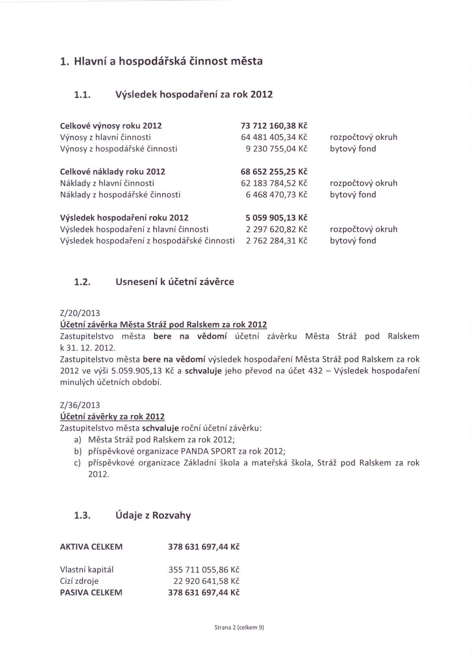 hospodaření z hlavní činnosti Výsledek hospodaření z hospodářské činnosti 5 059 905,13 Kč 2 