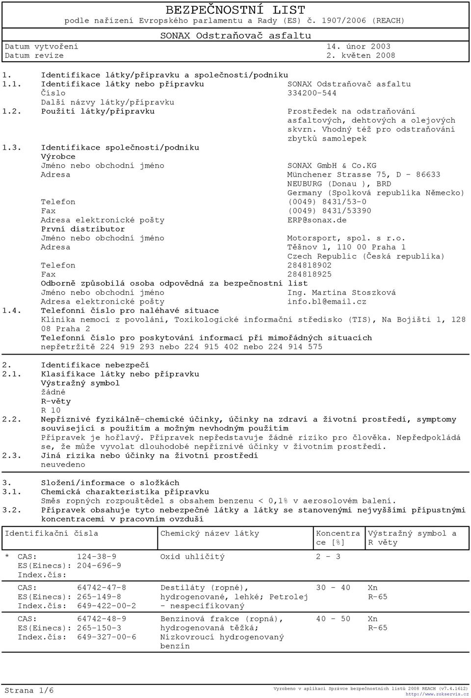 Identifikace spoleènosti/podniku Výrobce Jméno nebo obchodní jméno SONAX GmbH & Co.