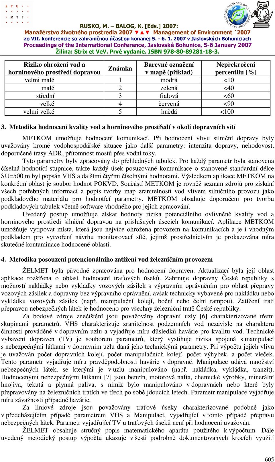 Při hodnocení vlivu ilniční dopravy yly uvažovány kromě vodohopodářké ituace jako další parametry: intenzita dopravy, nehodovot, doporučené tray ADR, přítomnot motů pře vodní toky.