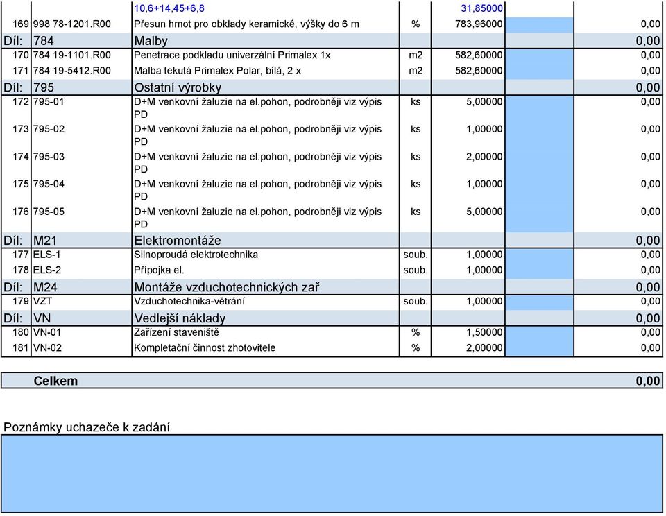 pohon, podrobněji viz výpis ks 5,00000 173 795-02 D+M venkovní žaluzie na el.pohon, podrobněji viz výpis ks 1,00000 174 795-03 D+M venkovní žaluzie na el.