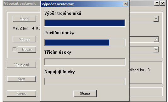 Obr. 6.9 Dialog pracovních vrstevnic a dialog vrstevnic ve formátu vrs Binární soubor s příponou *.vrs obsahuje veškeré informace potřebné k vykreslení vrstevnic.