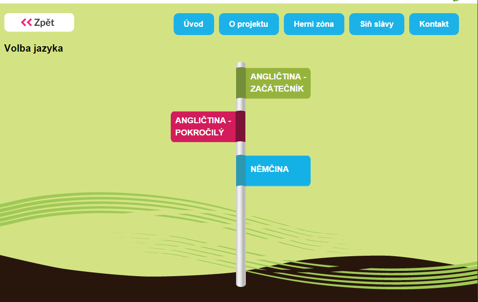 Po kliknutí na vybraný jazyk se poté zobrazí Volba předmětu (výběr z možností