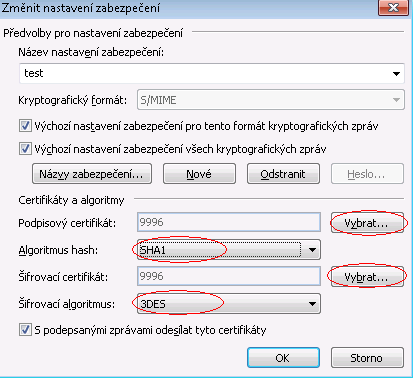 8 Použitý podpisový a šifrovací certifikát bude závislý na uživateli.