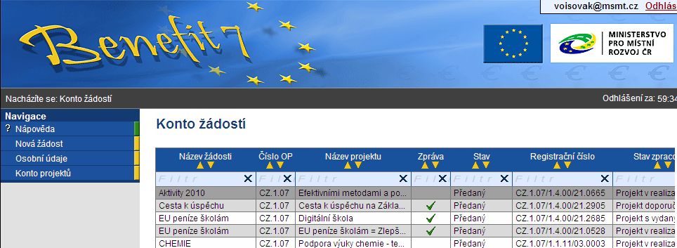 ŘO OP VK také kontaktujte v případě změny Vlastníka projektu, pokud není možno tuto změnu provést pomocí funkce na záložce Přístup k žádosti.