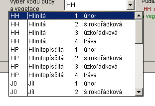 Vlastní profil je zadáván pomocí průmětu [m]a výšky odlehlosti [m]. Půda a vegetace je volena z menu Výběr kódu půdy a vegetace. Odlehlosti je možné zadat hromadně, vložením dat z datové schránky.