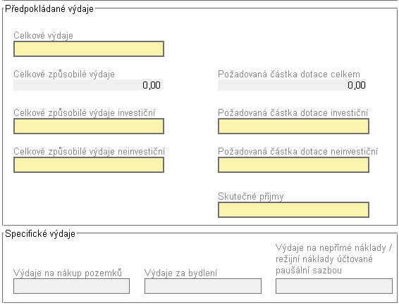 15.1.1. Část Předpokládané výdaje - Část je shodná pro oba typy financování (ex-ante i ex-post).